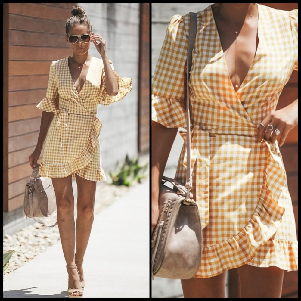EUC Vici Hot Gossip Gingham Ruffle Wrap Dress